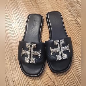 SIZE. 6. Tory Burch Black Sandals with Silver Accents